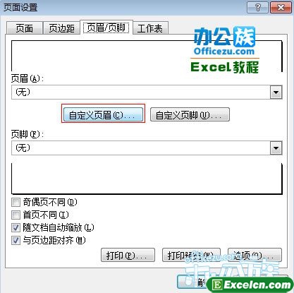 单击自定义页眉按钮