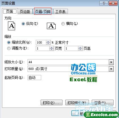 切换到页眉/页脚标签