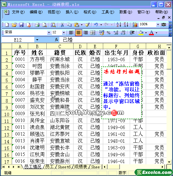 冻结窗口、冻结行和列