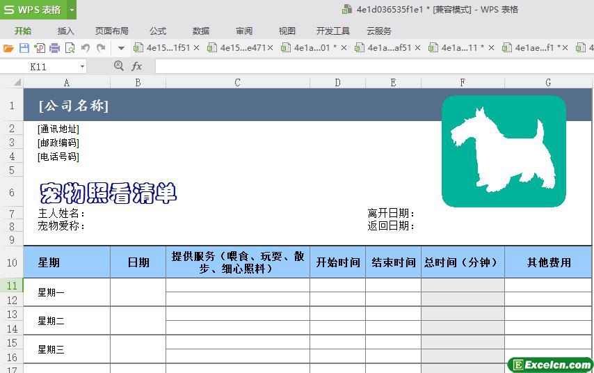 excel宠物看照单模板